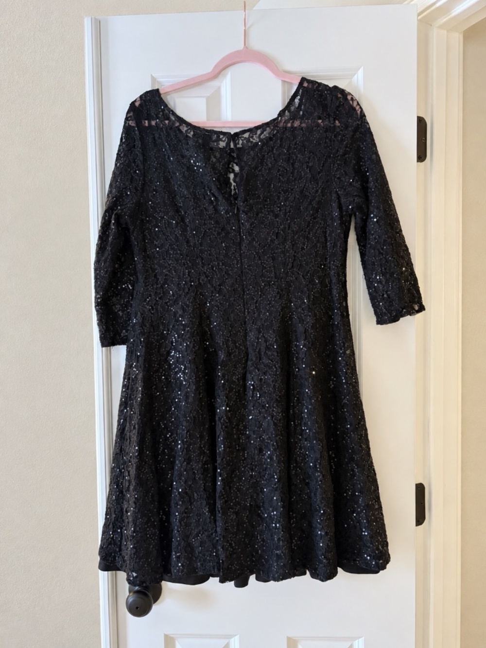 SLNY Black Sequin Lace Fit & Flare Cocktail Dress Size 14